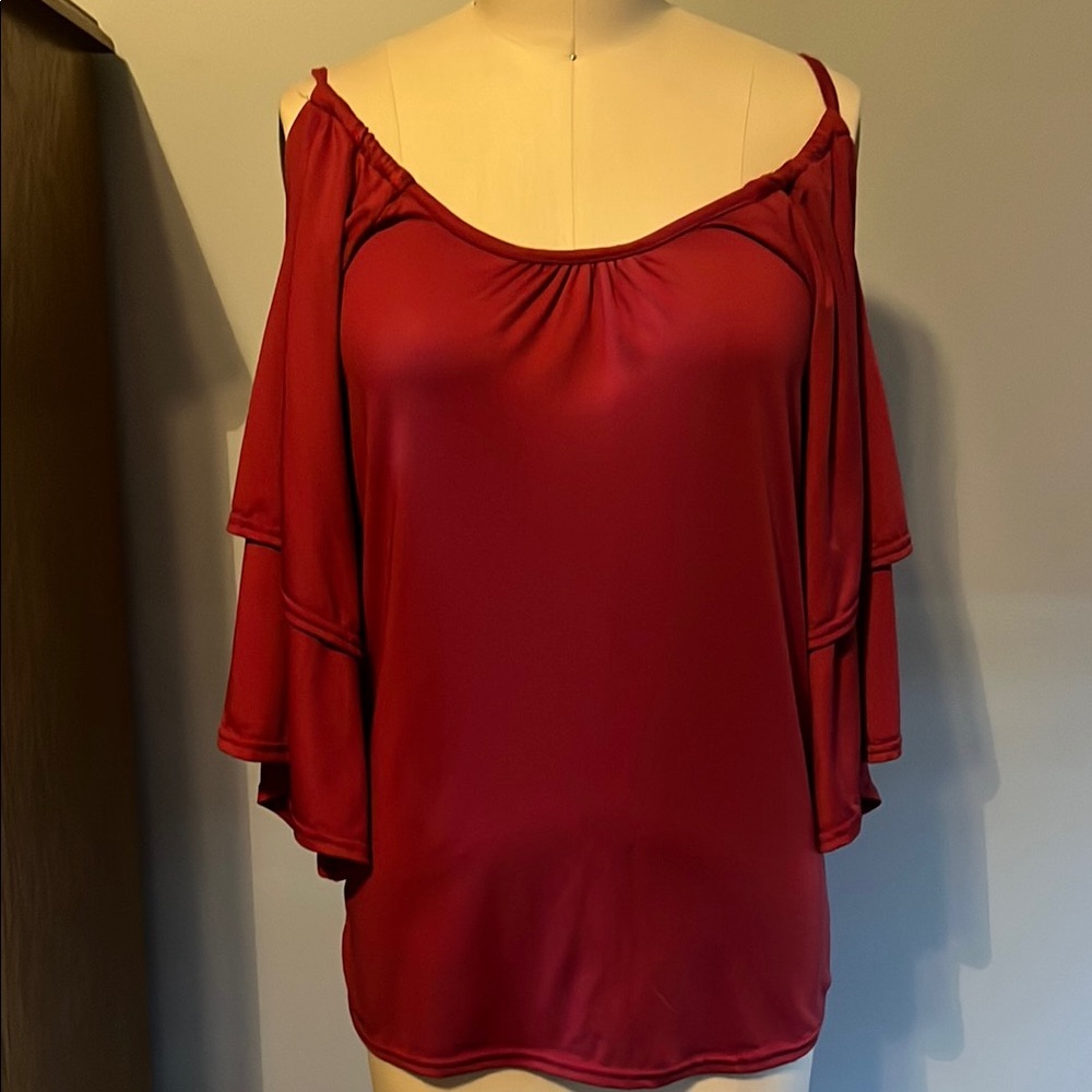 Fushi Red Ruffled Bell Sleeve Blouse